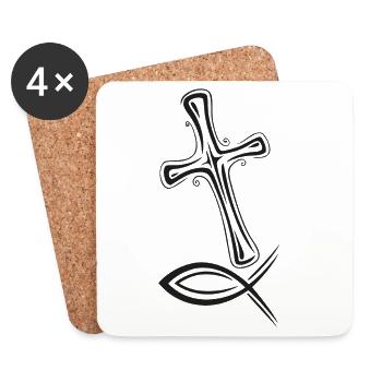 Icône de poisson croisé - Dessous de verre (lot de 4) - blanc - Devant