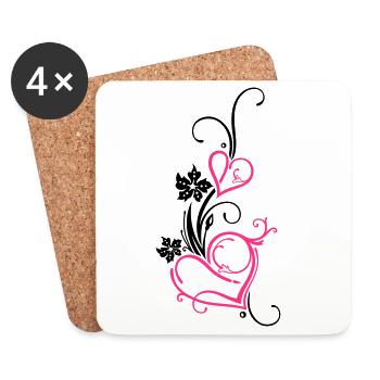Zwei große Herzen mit Blumen, filigran - Dessous de verre (lot de 4) - blanc - Devant