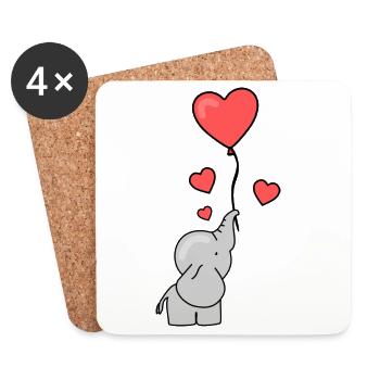 Elephant Illustration with Hearts and Balloon - Coasters (set of 4) - white - Front