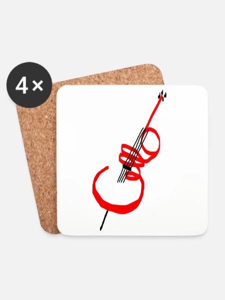 Cello Schriftzug rot - Untersetzer (4er-Set) - Weiß