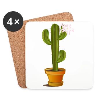 Cactus enchanteur dans un pot de fleurs avec fleur - Dessous de verre (lot de 4) - blanc - Devant