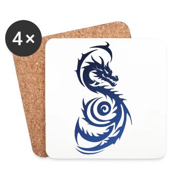 Blue Tribal Fantasy Dragon - Coasters (set of 4) - white - Front