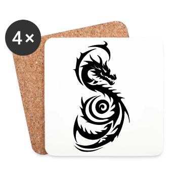 Black Tribal Fantasy Dragon - Coasters (set of 4) - white - Front