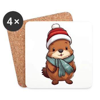 Cute otter in festive winter look! - Coasters (set of 4) - white - Front