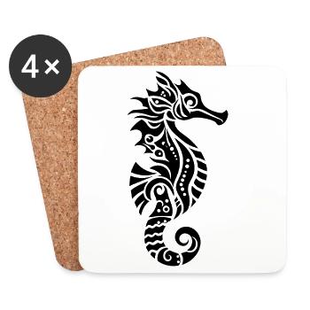 Hippocampe tribal - Dessous de verre (lot de 4) - blanc - Devant