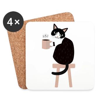 Coffee Break Cat - Coasters (set of 4) - white - Front