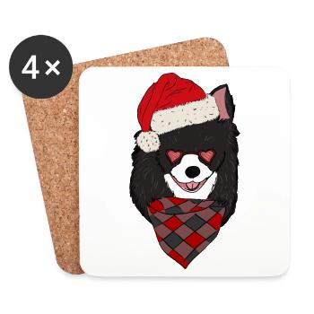 Chihuahua avec chapeau de Noël - Dessous de verre (lot de 4) - blanc - Devant