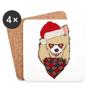 Chihuahua avec chapeau de Père Noël - Dessous de verre (lot de 4) - blanc - Devant