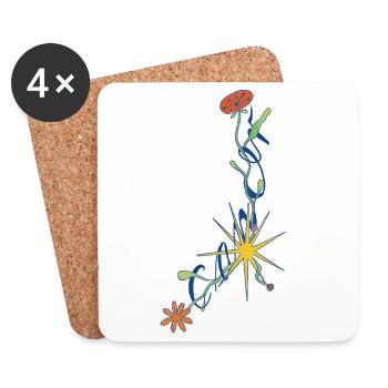 Cancer – Conception florale du zodiaque avec des étoiles - Dessous de verre (lot de 4) - blanc - Devant