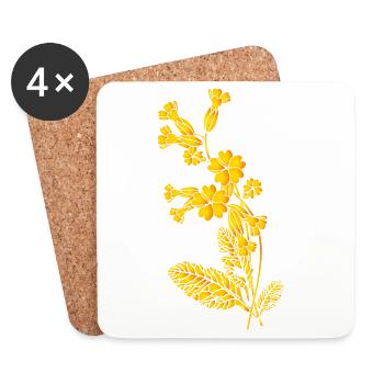 Cowslip Sketch – Monochrome Illustration - Coasters (set of 4) - white - Front