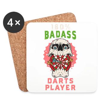 Joueur de fléchettes 180 % Badass - Édition Crâne et Fléchettes - Dessous de verre (lot de 4) - blanc - Devant