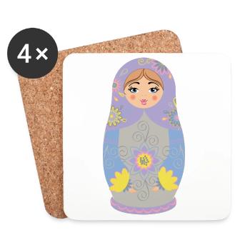 Illustration de poupée matriochka colorée - Dessous de verre (lot de 4) - blanc - Devant