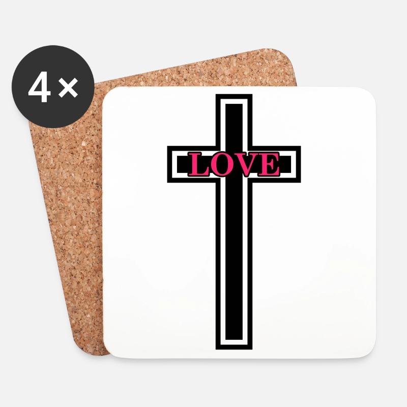 Kreuz Christlich Liebe - Untersetzer (4er-Set) - Weiß