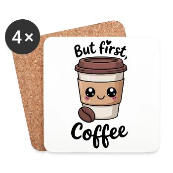 Kawaii-Kaffee, aber zuerst Kaffee - Untersetzer (4er-Set) - Weiß - Vorne