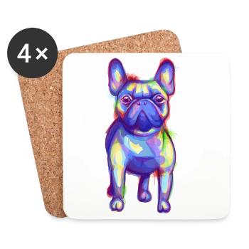 Farbenfroher Französischer Bulldog - Untersetzer (4er-Set) - Weiß - Vorne