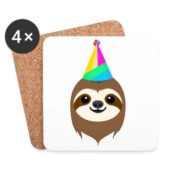 Colorful Party Sloth Design - Coasters (set of 4) - white - Front