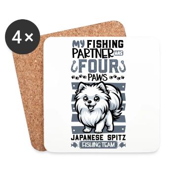 Pêche et Spitz japonais - Dessous de verre (lot de 4) - blanc - Devant