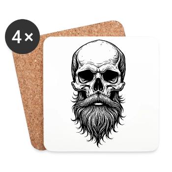 Skull mit Bart - Untersetzer (4er-Set) - Weiß - Vorne