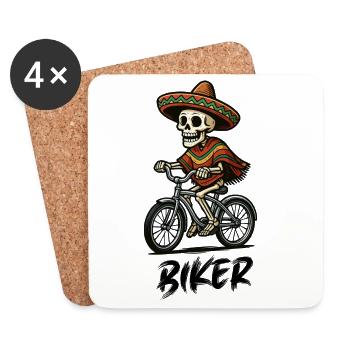 Skeleton Cyclist Sombrero - Coasters (set of 4) - white - Front