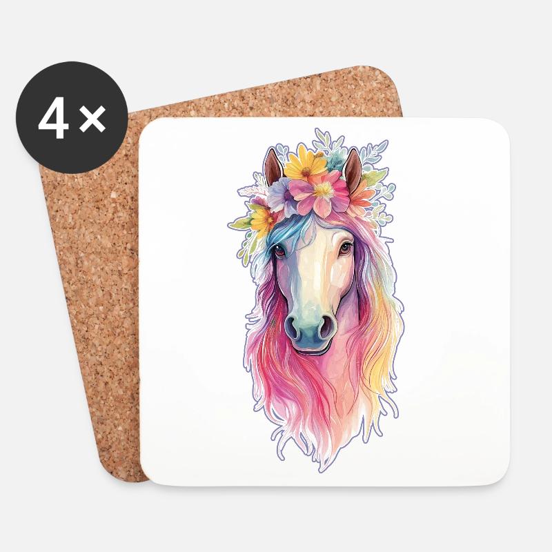 Buntes Pferd - Untersetzer (4er-Set) - Weiß
