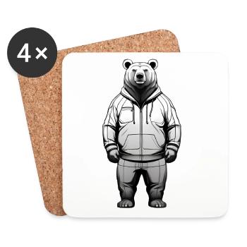 Graphique de sweat à capuche Ours - Dessous de verre (lot de 4) - blanc - Devant
