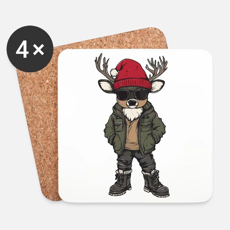 Hirsch Weihnachten Winter - Untersetzer (4er-Set) - Weiß