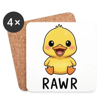 Cute Duck Cartoon Laughing Joy Rawr Fun - Coasters (set of 4) - white - Front