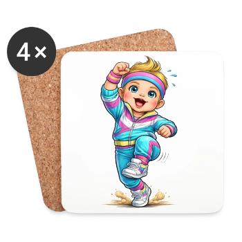 Enfant d’aérobic rétro joyeux - Dessous de verre (lot de 4) - blanc - Devant
