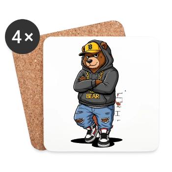 Urban bear hoodie with chain street art - Coasters (set of 4) - white - Front