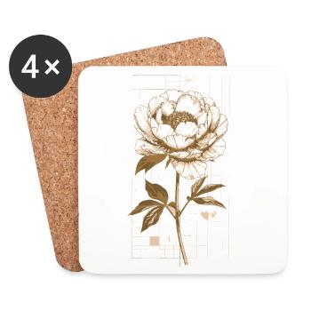 Goldene Blütenpfingstrose Print - Untersetzer (4er-Set) - Weiß - Vorne