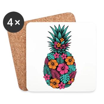 Neon Tropical Pineapple Flower Pattern - Coasters (set of 4) - white - Front
