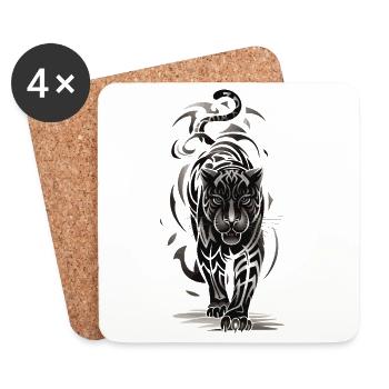 Tribal Tiger - Black and White Big Cat - Coasters (set of 4) - white - Front
