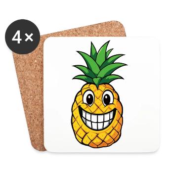 Dessin dessiné dessiné d’ananas mignon Fruits d’été des Caraïbes - Dessous de verre (lot de 4) - blanc - Devant