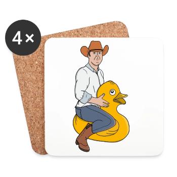 Cowboy-Reiter auf Quietscheente - Untersetzer (4er-Set) - Weiß - Vorne