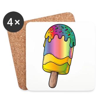 Rainbow Popsicle Cartoon Illustration - Coasters (set of 4) - white - Front