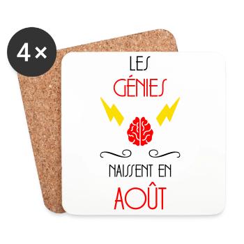 Les Génies Naissent en Août Humour Anniversaire - Dessous de verre (lot de 4) - blanc - Devant
