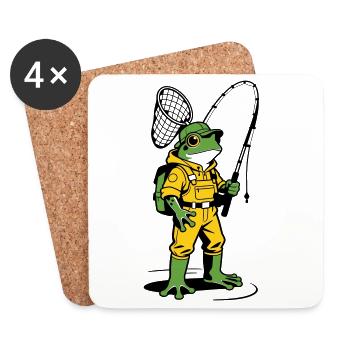 Frog Fisherman - Coasters (set of 4) - white - Front