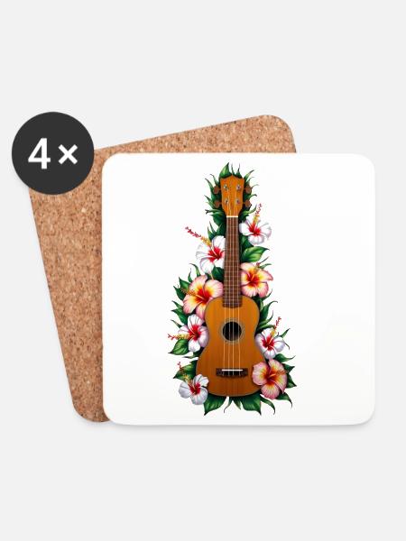 Ukulele with hibiscus colorful - Untersetzer (4er-Set) - Weiß