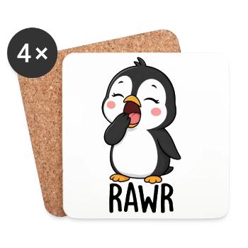 Dessin animé drôle, pingouin, rugissant, bâillement, mignon, fatigué - Dessous de verre (lot de 4) - blanc - Devant