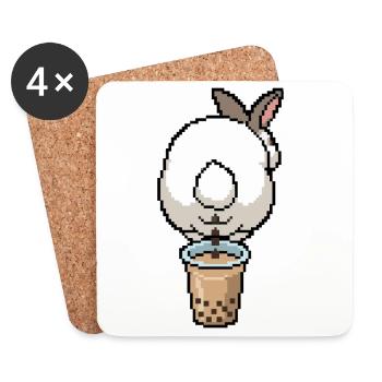 Bubble Tea Boba Drôle de Lapin mignon - Dessous de verre (lot de 4) - blanc - Devant