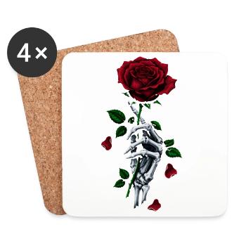 Rote Rose Skelett Hand Gotische Rose - Untersetzer (4er-Set) - Weiß - Vorne