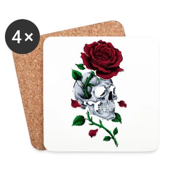 Crâne Tête De Mort Rose Rouge Gothique - Dessous de verre (lot de 4) - blanc - Devant