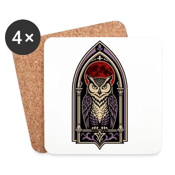 Gothic Owl Blood Moon Stained Glass - Coasters (set of 4) - white - Front