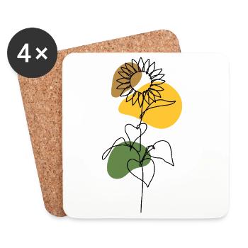 Sunflower Line Art Design - Coasters (set of 4) - white - Front