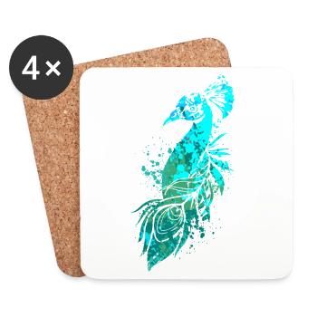 Splash Art Blue Peacock - Dessous de verre (lot de 4) - blanc - Devant