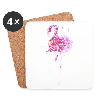 Art éclaboussé de flamant rose - Dessous de verre (lot de 4) - blanc - Devant