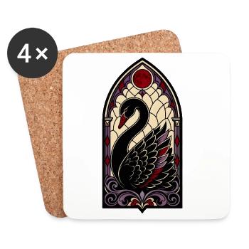 Gothic Stained Glass Black Swan - Coasters (set of 4) - white - Front