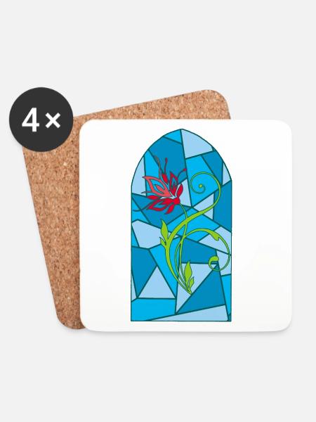 Blume an einem Buntglasfenster - Untersetzer (4er-Set) - Weiß