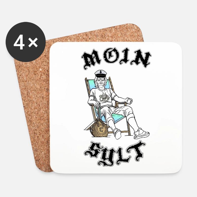 MOIN SYLT KÄPTN- Cooles Design im Retrostil - Untersetzer (4er-Set) - Weiß