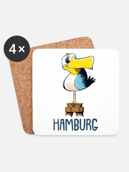 lustige Möwe Hamburg - Untersetzer (4er-Set) - Weiß